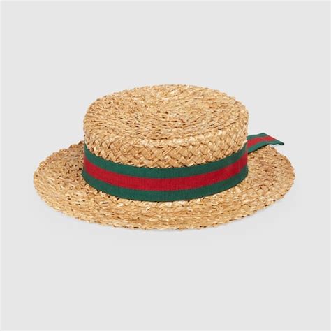 Gucci Cappello bambino effetto paglia con nastro Web.